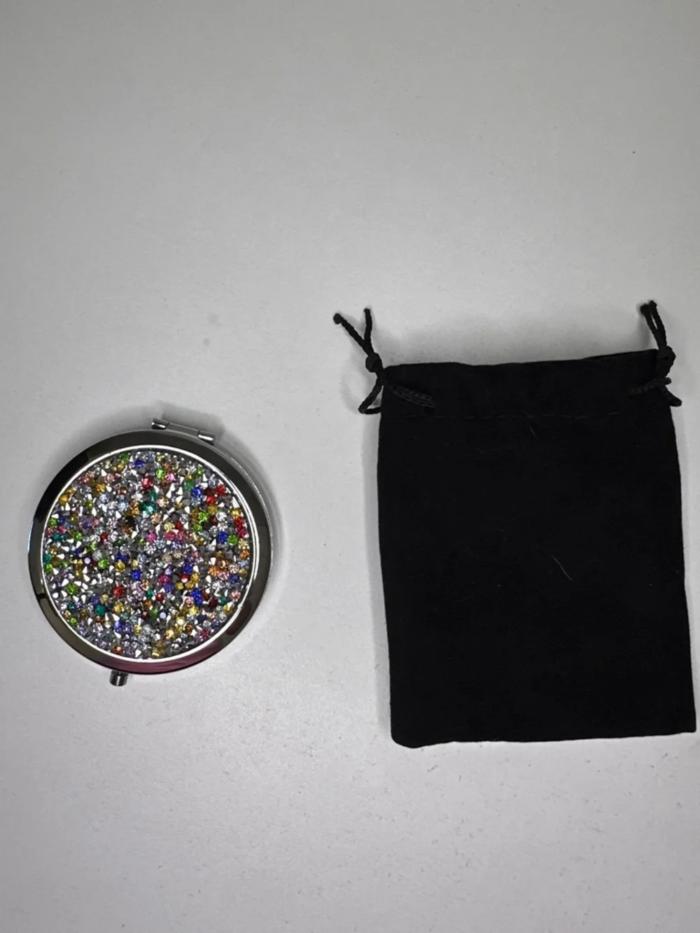 Round Rhinestone Compact Mirror - Multicolor